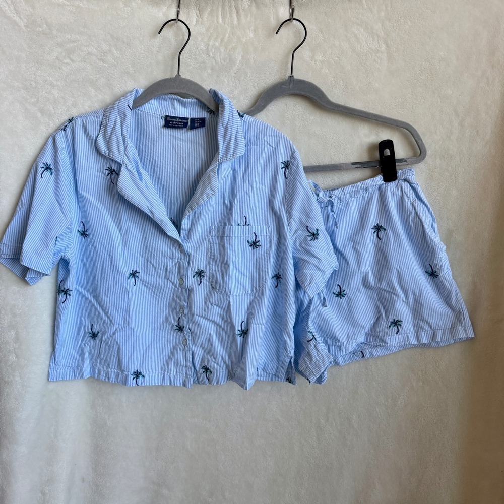 Tommy Bahama Sleepwear Pajama Set Size M Palm Tree Striped Cotton Shorts Top